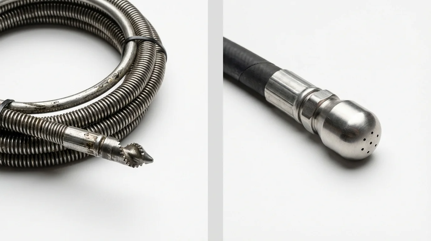 Drain snake cable and hydro jetting nozzle used for drain cleaning in Springdale, PA