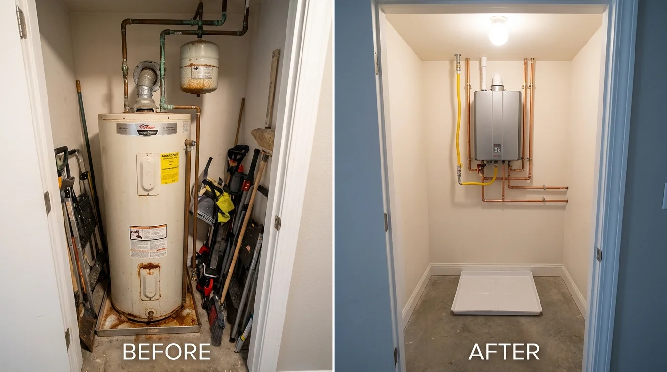 Tank water heater versus wall-mounted tankless unit comparison for Springdale, PA homeowners