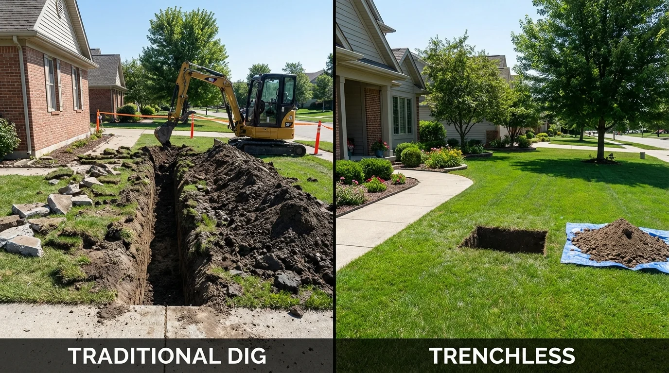 Trenchless sewer repair with minimal yard damage versus traditional excavation in Springdale, PA